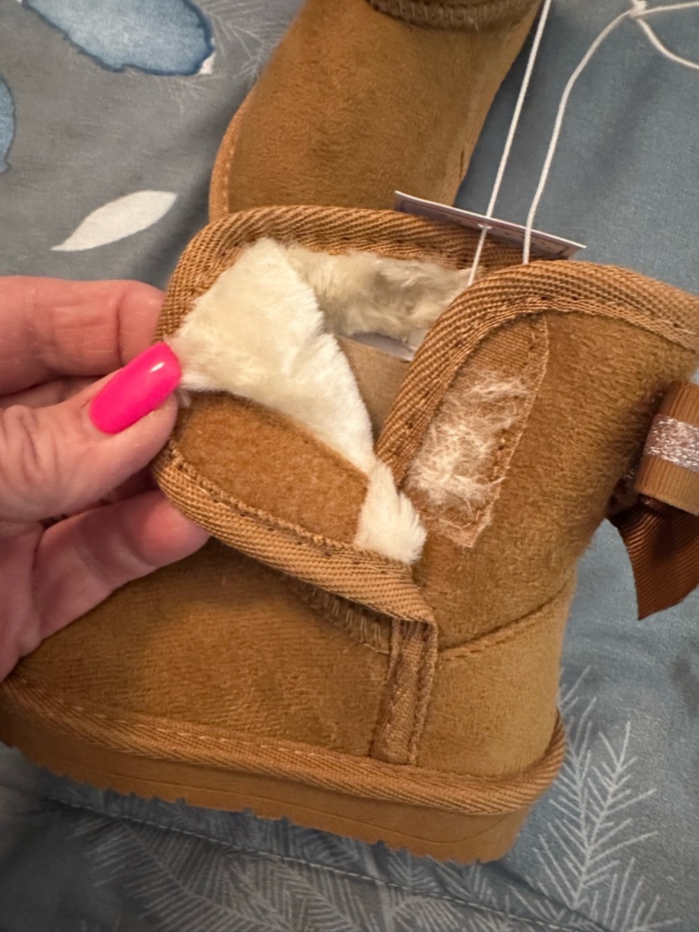 NWTS Capelli New York Cozy Booties in Chestnut Sz 5 Faux Suede Faux Fur - Picture 7 of 9